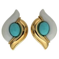 Turquoise Earrings with half gold and half cocolon 5