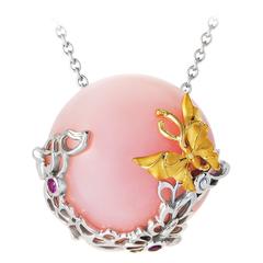 Carrera y Carrera Mariposa Ruby Quartz Multi-Tone Gold Pendant Necklace