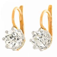 Antique Diamond gold Platinum Drop Earrings 