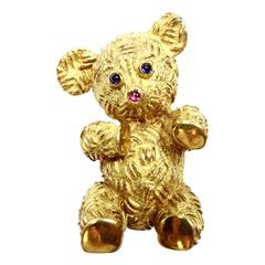 Sapphire Ruby Gold Teddy Bear Brooch