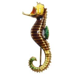 Multicolor Enamel Gold Seahorse Brooch 3