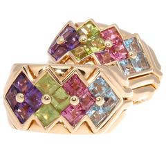 Bulgari Multicolored Tourmaline Amethyst Peridot Topaz Gold Earrings