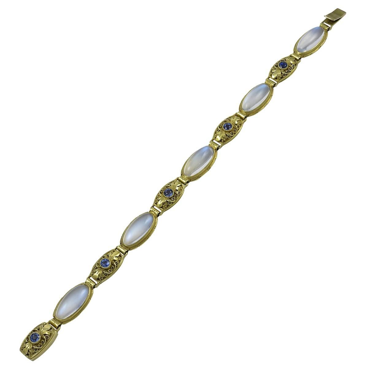 Oakes Studio Moonstone Sapphire Gold Bracelet For Sale