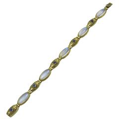 Vintage Oakes Studio Moonstone Sapphire Gold Bracelet