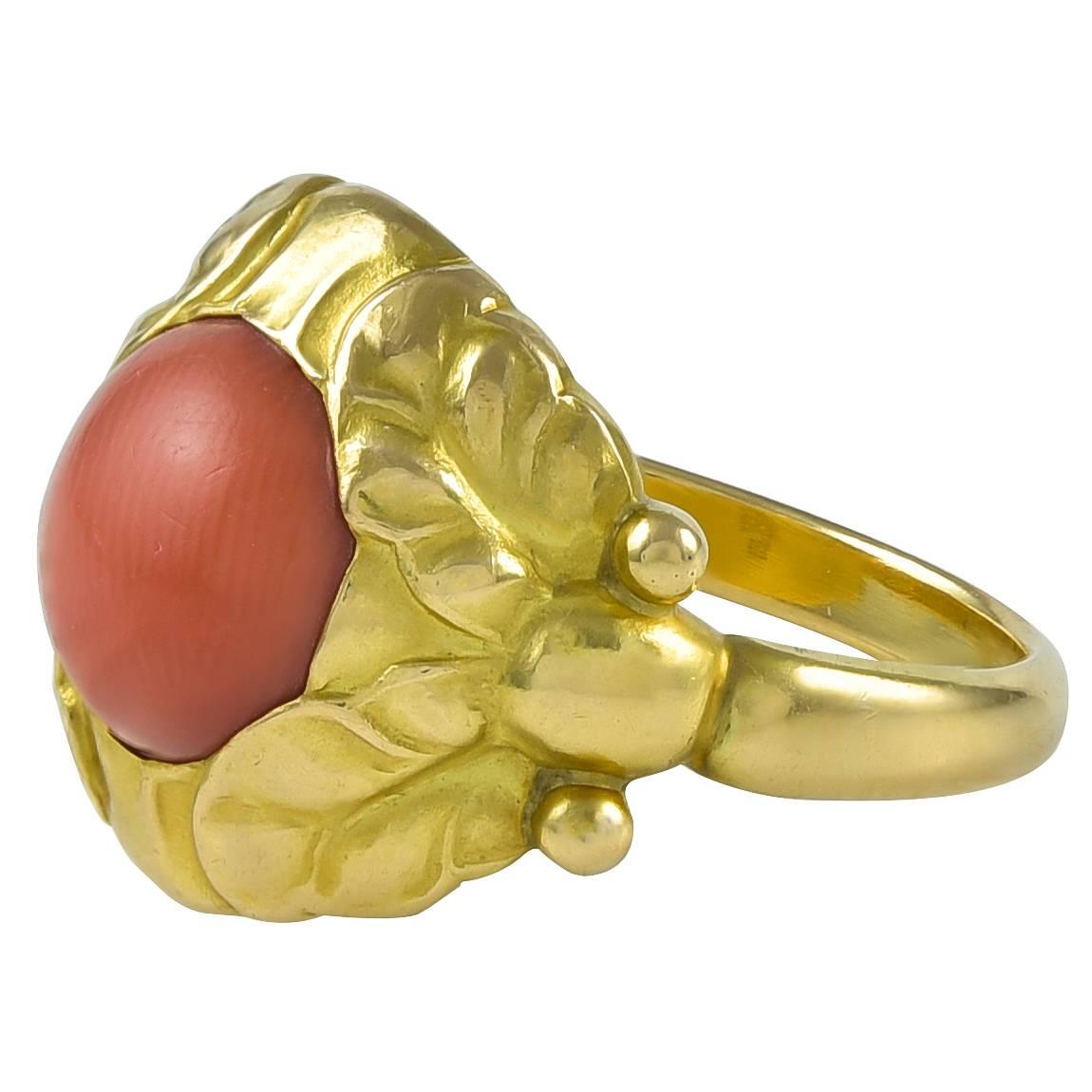 Georg Jensen Ring No. 111B with Coral For Sale