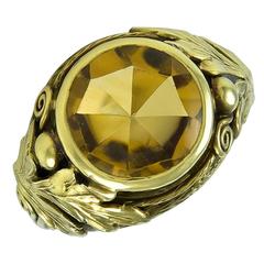 Antique American Arts and Crafts Period Citrine Gold Ring by Margaret Roger
