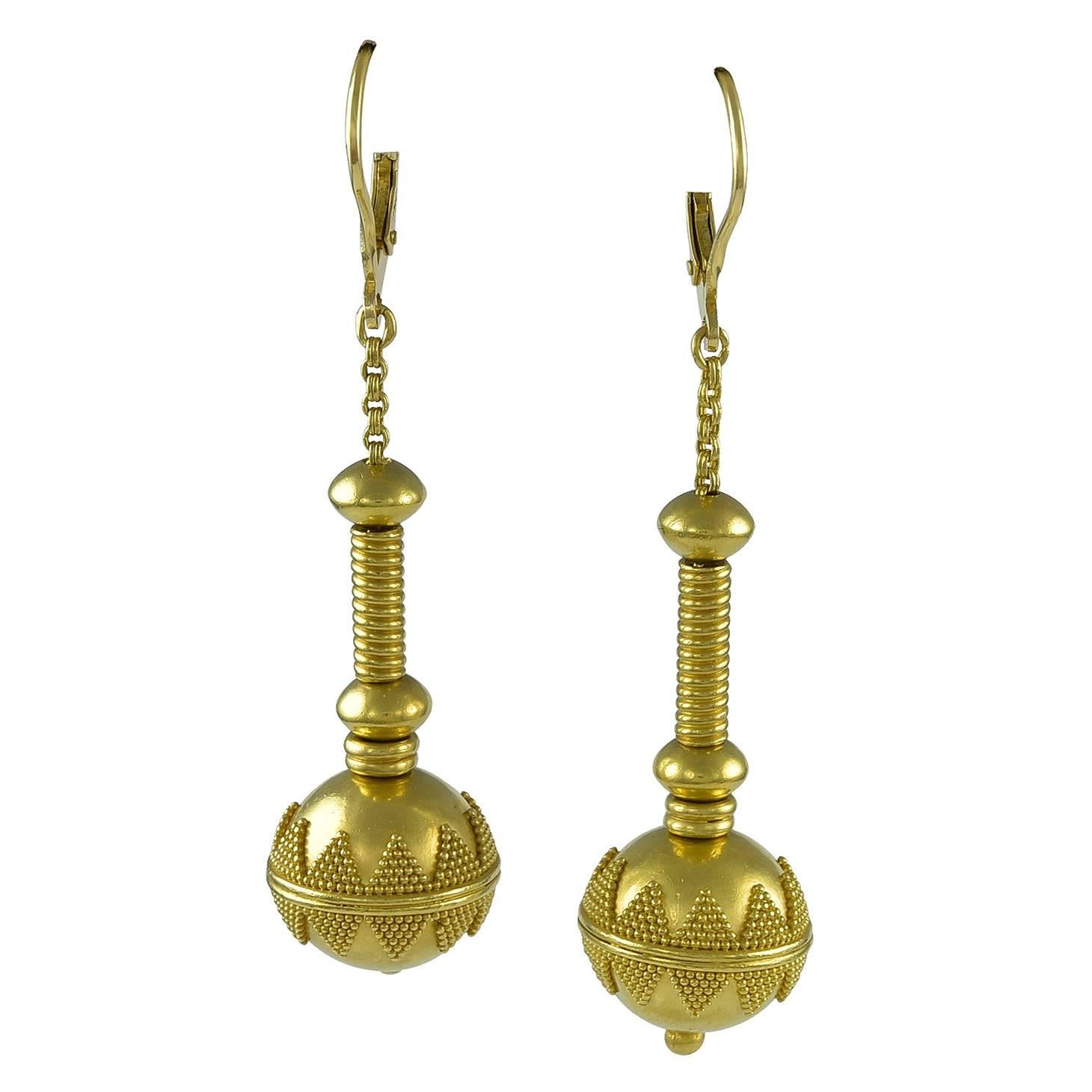 Elaine Greenspan Etruscan Revival Style Gold Earrings For Sale
