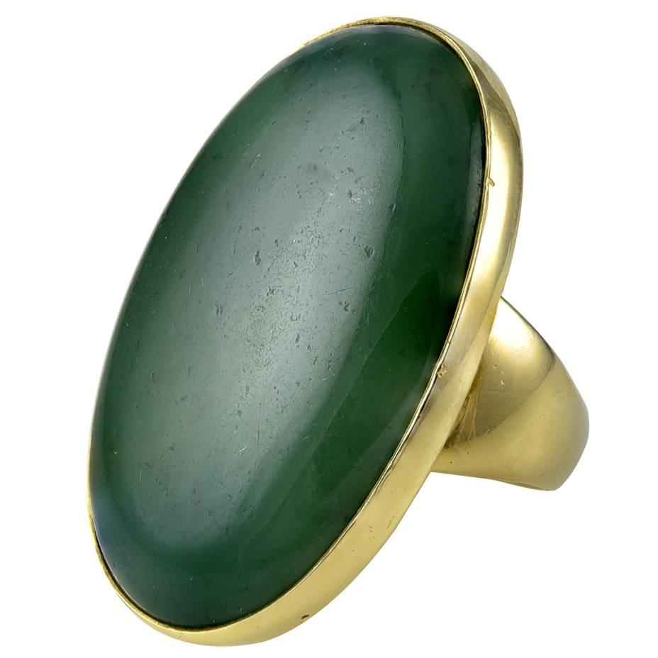 Georg Jensen Jade Gold Ring No. 1090B  For Sale