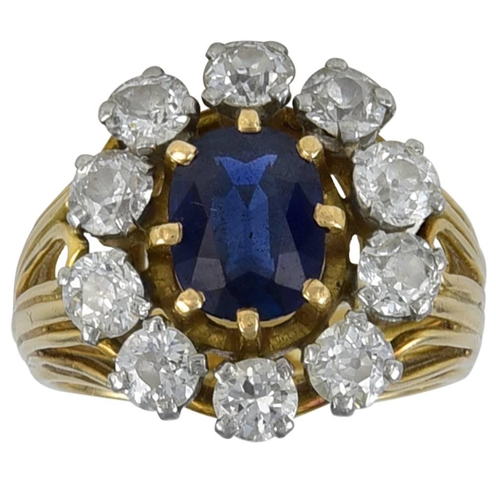 Sapphire Diamond Gold Ring  For Sale