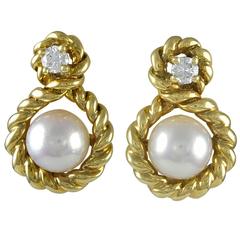 Vintage Tiffany & Co. Pearl Diamond gold Earrings