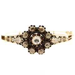 1870s Antique Rose Cut Diamond  Gold Bangle Bracelet
