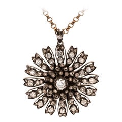 1840s Victorian Rose Cut Diamond Silver Pendant
