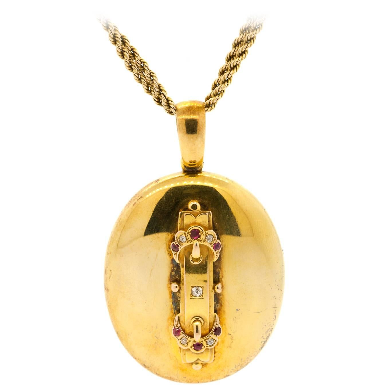 1867 Victorian English Ruby Diamond Gold Locket For Sale