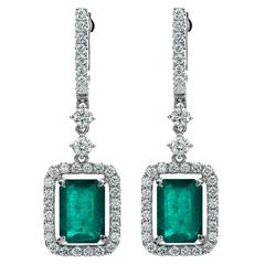 Colombian Emerald Diamond Gold Dangle Earrings
