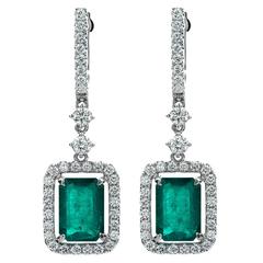 Colombian Emerald Diamond Gold Dangle Earrings 12