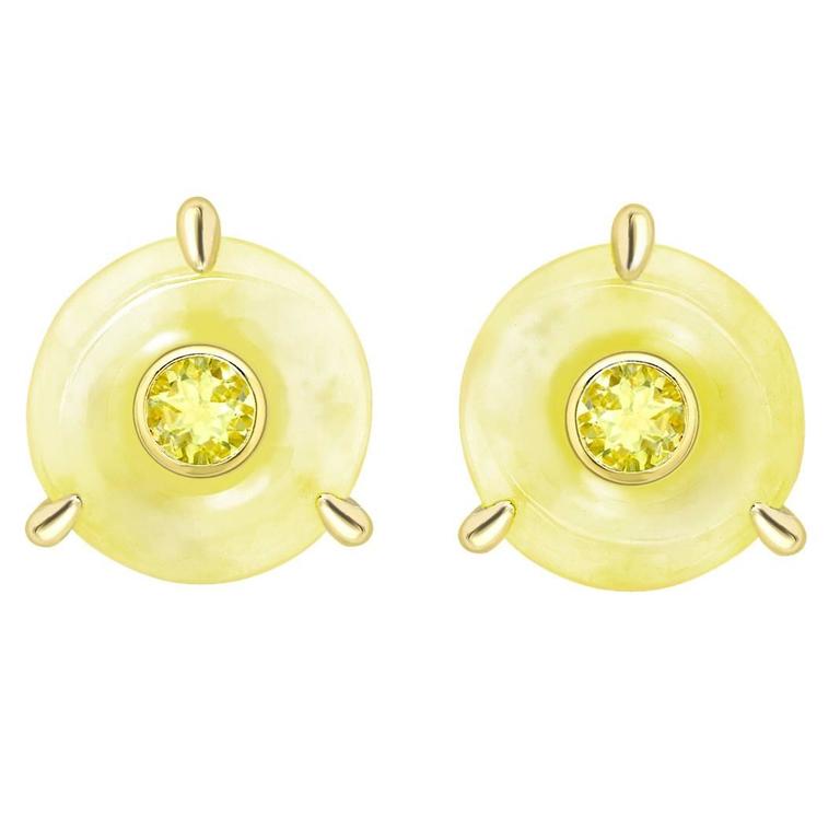 Ana De Costa Yellow Gold Diamond Round Jade Circular Ana De Costa Yellow Gold Diamond Round Jade Circular Stud Earrings For