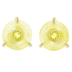 Ana De Cost Gold Yellow Diamond Yellow Jade Circular Stud Earrings 8