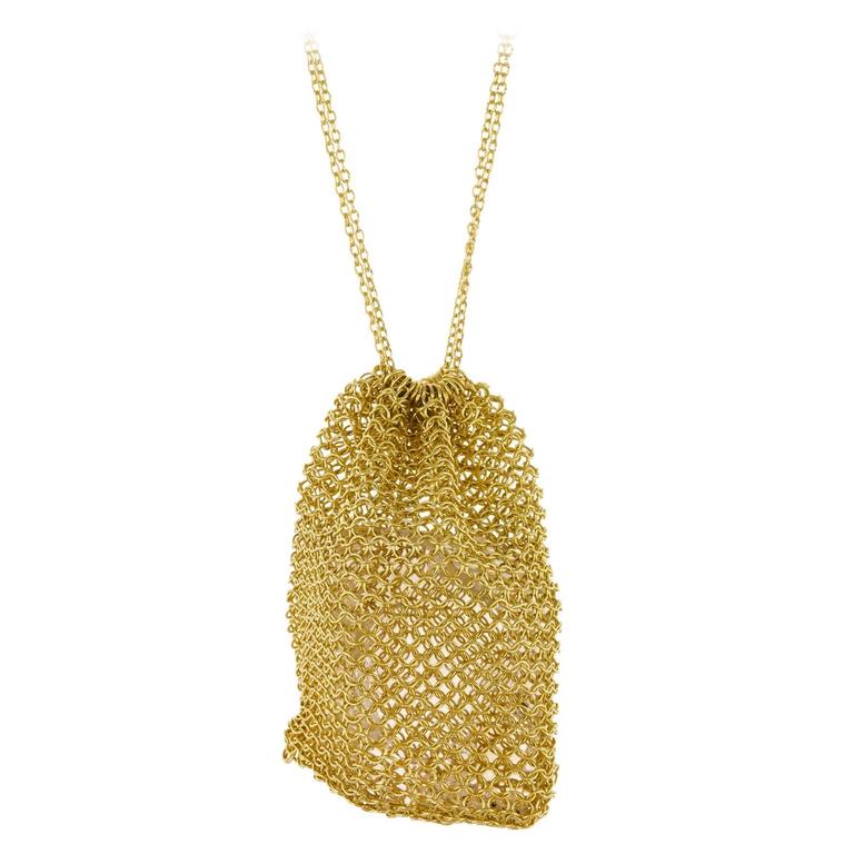 Large Gold Woven Pouch Necklace at 1stDibs