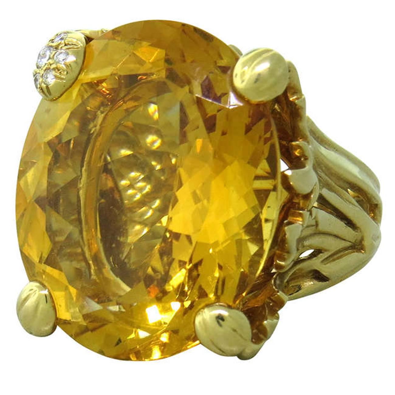 Christian Dior Citrine Diamond and Gold Ring at 1stDibs