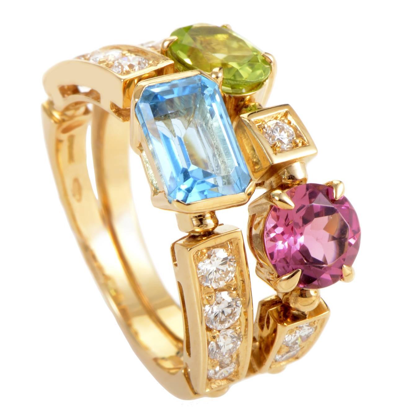 Bulgari Ring aus Gelbgold mit Diamanten und mehrfarbigen Steinen