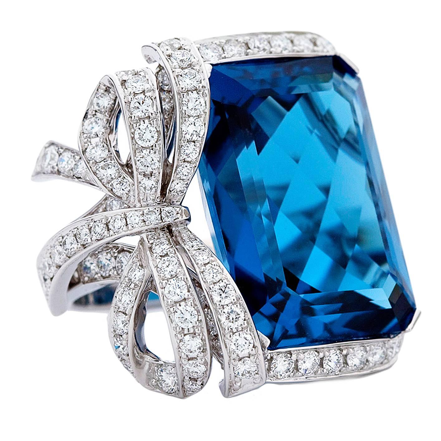 London Blue Topaz Gold Bow Ring