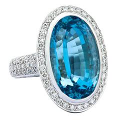 Oval Aquamarine Diamond Gold Ring
