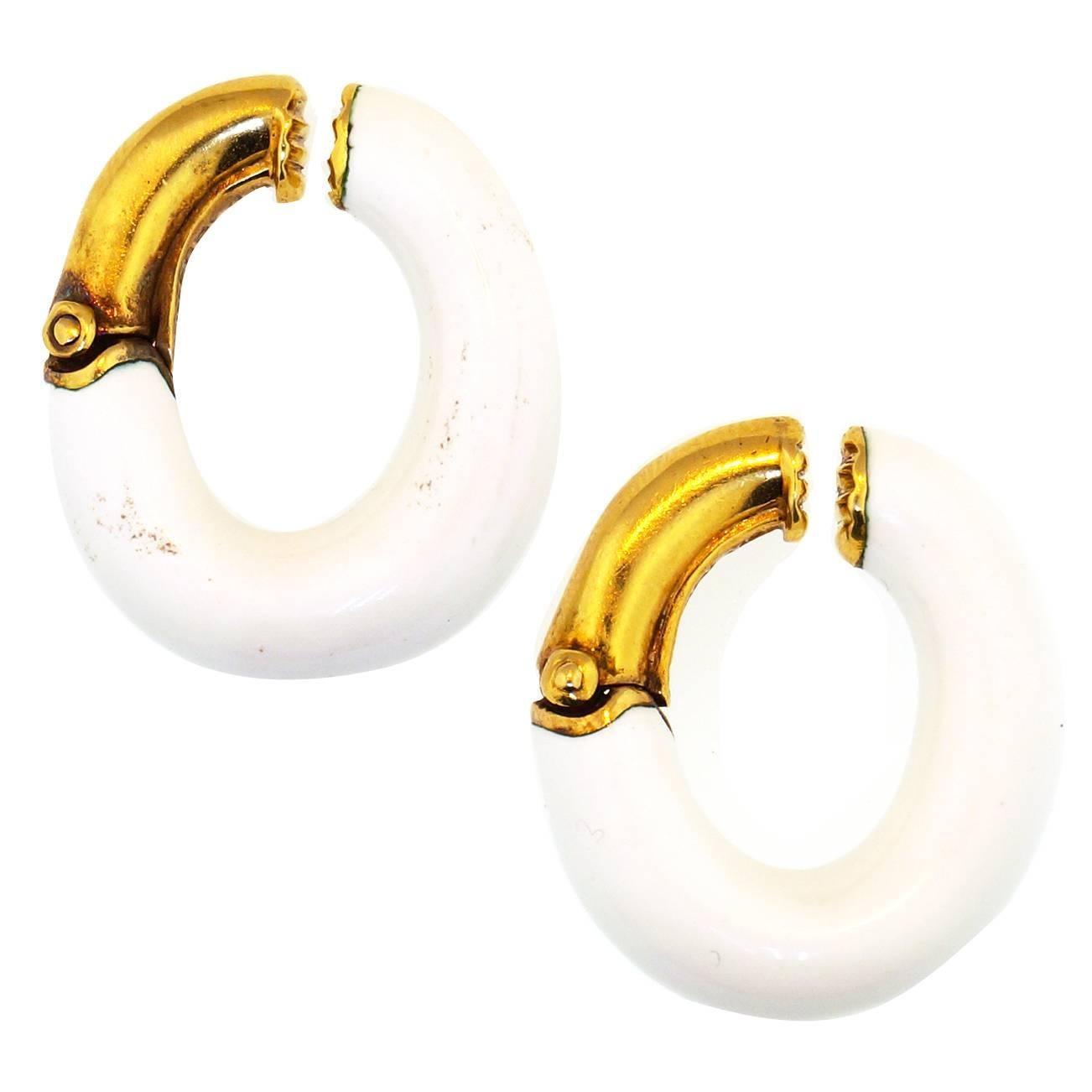 David Webb Enamel Gold Earrings