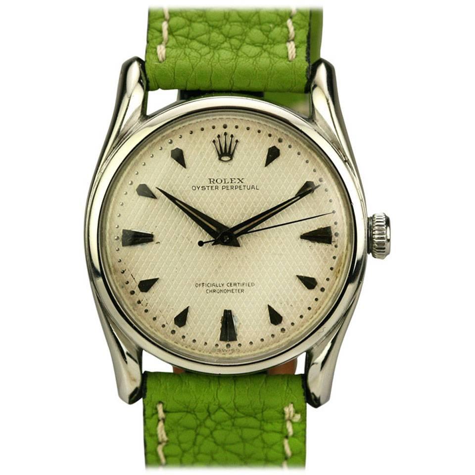 Rolex Stainless Steel Bombé Wristwatch Ref 5018 circa 1960s