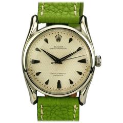 Retro Rolex Stainless Steel Bombé Wristwatch Ref 5018 circa 1960s