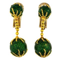 Cartier Pendant earrings in Gold and green enamel