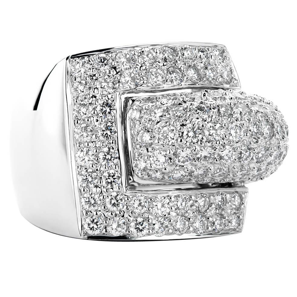 Modern Diamond gold Domed Buckle Ring For Sale