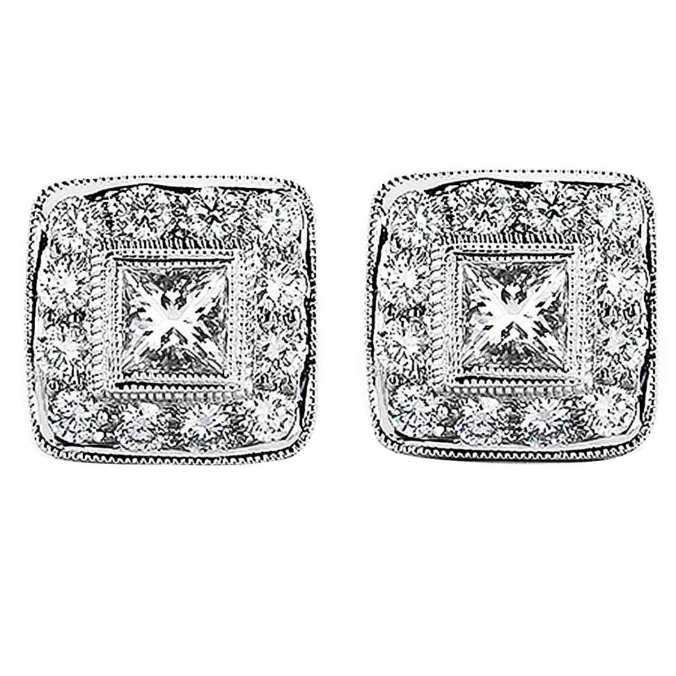 diamond gold Square Stud Earrings For Sale