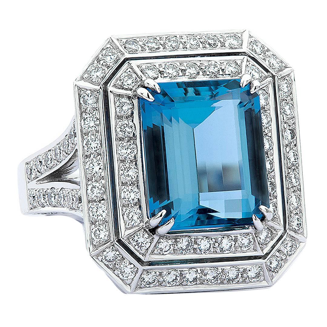 Santa Maria Aquamarine Diamond Gold Ring For Sale