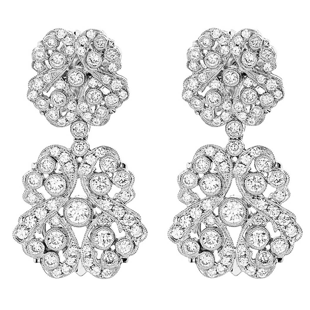 Rosette Chandelier Diamond gold dangle Earrings For Sale