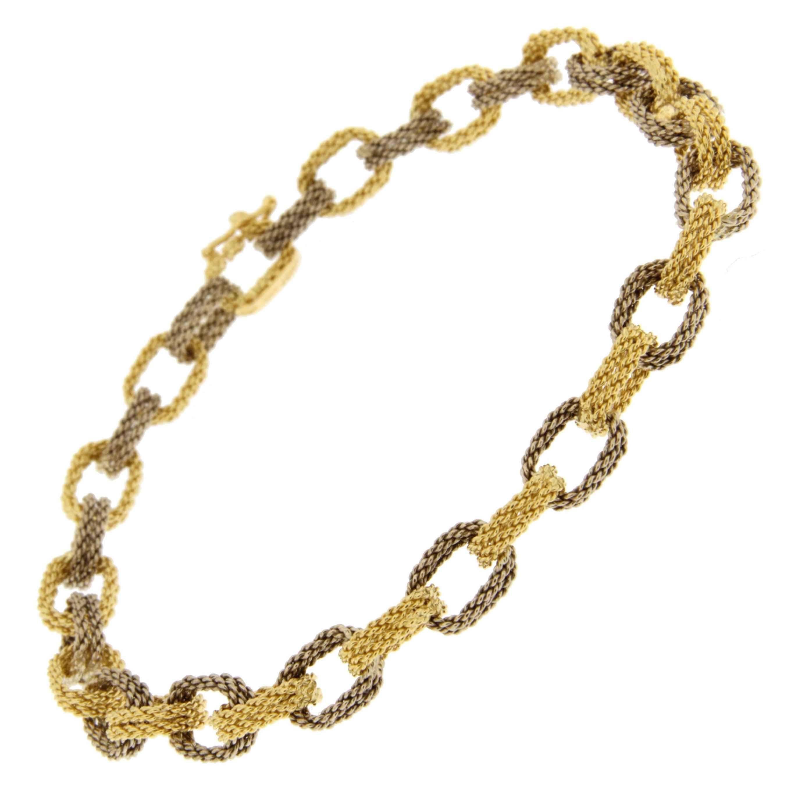 Jona White and Yellow 18 Karat Gold Woven Chain Link Bracelet