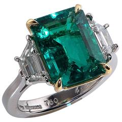 Elegant 4.96 Carat GIA Cert Emerald Diamond Gold Platinum Ring