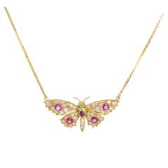 Garrard Precious Gemstone Gold Butterfly Necklace