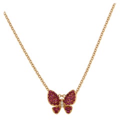 Jona Rosa Saphir Weiß Diamant 18 Karat Rose Gold Schmetterling Anhänger Halskette
