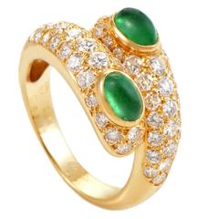 Cartier Emerald Diamond Gold Bypass Ring