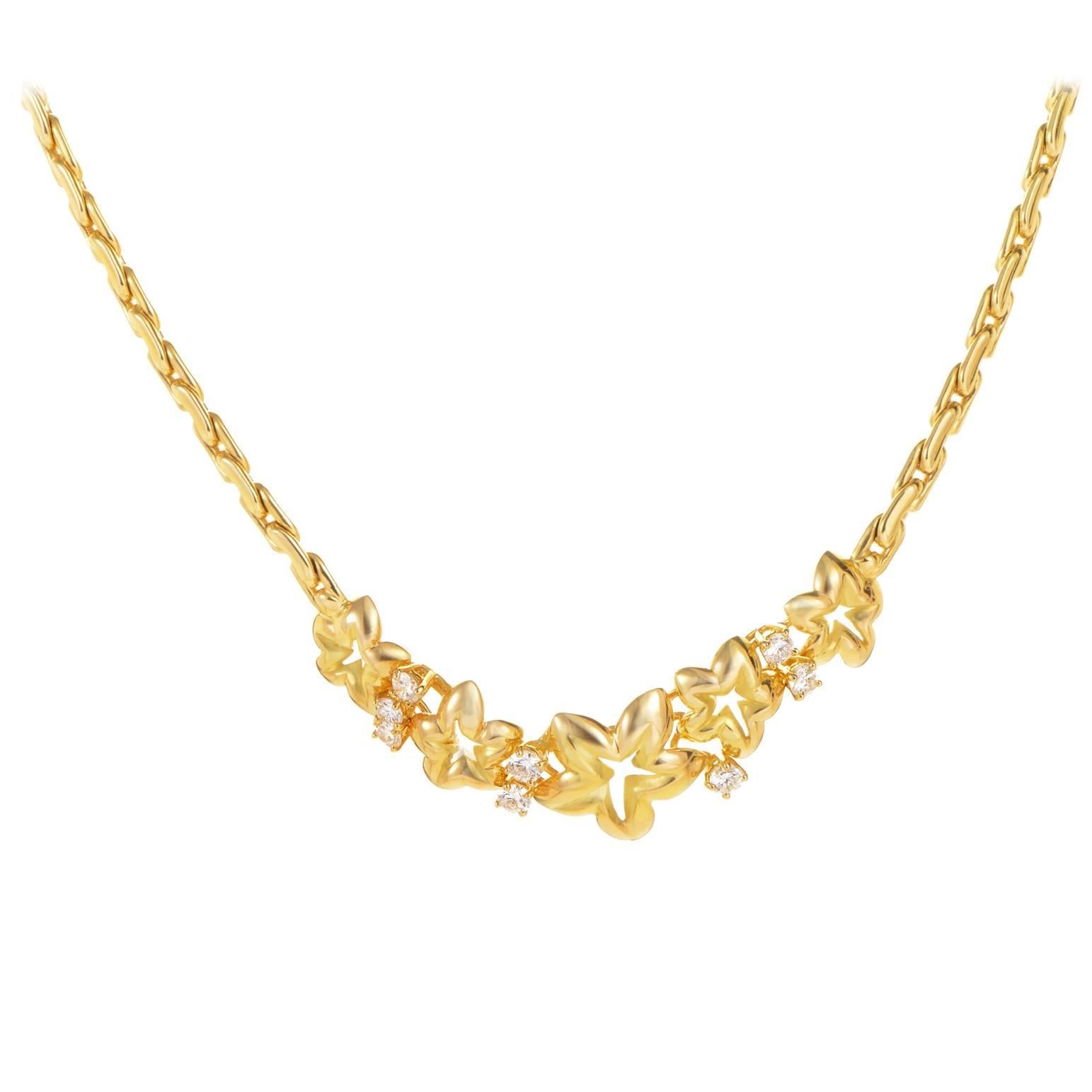 Chaumet Diamond Gold Floral Star Necklace