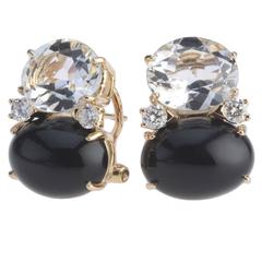 Large GUM DROPâ„¢ Earrings with Rock Crystal and Cabochon Onyx and Diamonds 7