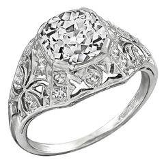 2.03 Carat Old Mine Brilliant Cut Diamond Platinum Engagement Ring 
