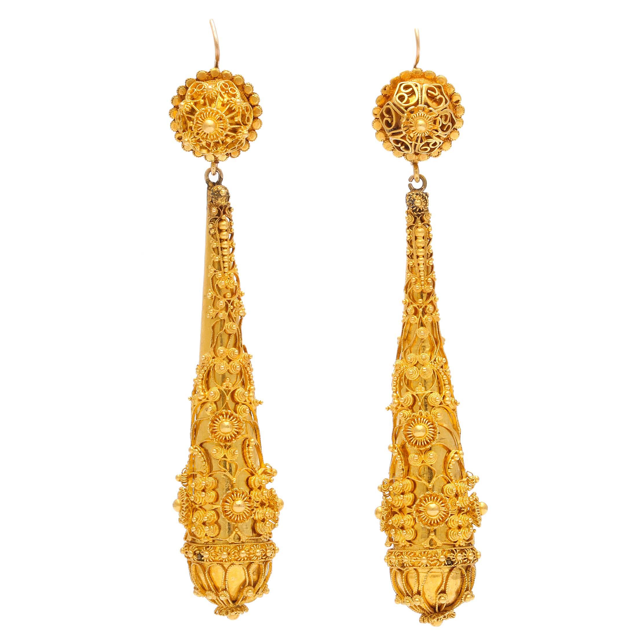 Granulated Gold Georgian Chandelier Earrings