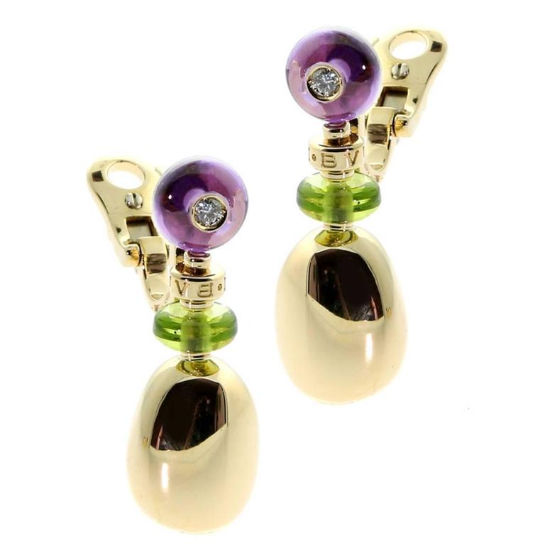 Bulgari Amethyst Peridot Diamond Gold Drop Earrings For At 1stdibs Bulgari Amethyst Peridot Diamond Gold Drop Earrings For
