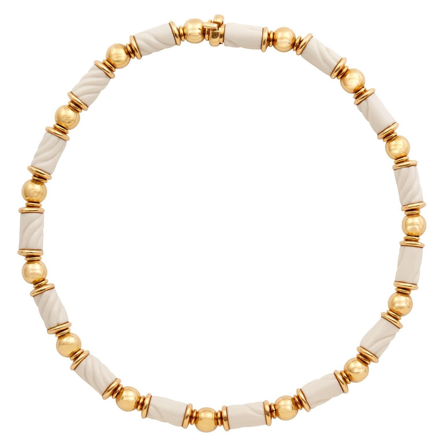 Bulgari Chandra Porcelain Gold Beaded Necklace