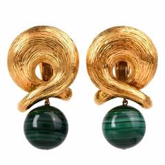 Malachite Gold Clip-Back Earrings
