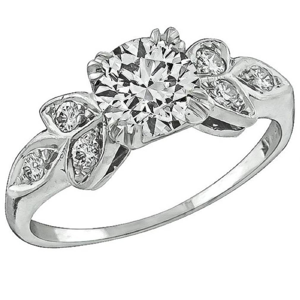 Antique GIA Cert 1 Carat Diamond Platinum Engagement Ring For Sale
