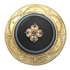 Agate and Pearl, 18k Yellow Gold Brooch/Locket - Antique Victorian 2