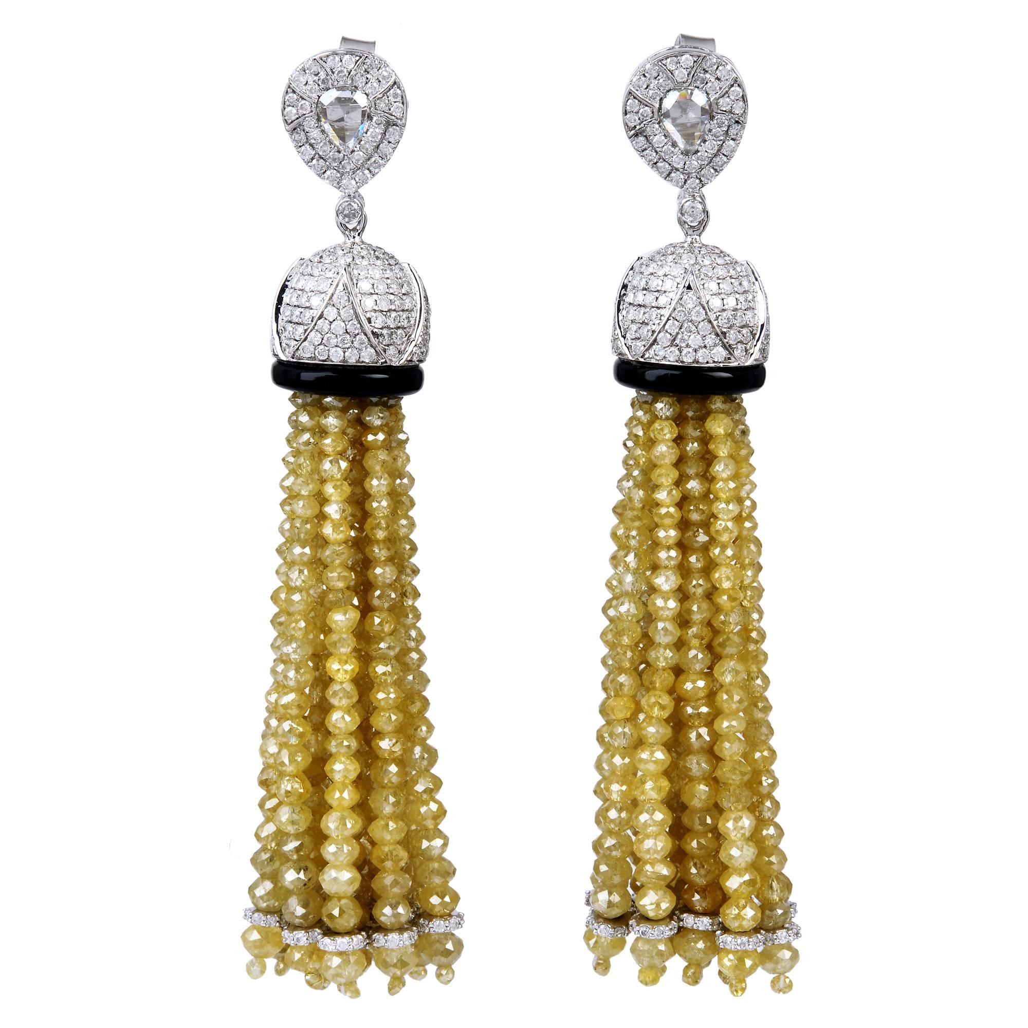 Unique Ice Diamond Gold Tassel Earrings