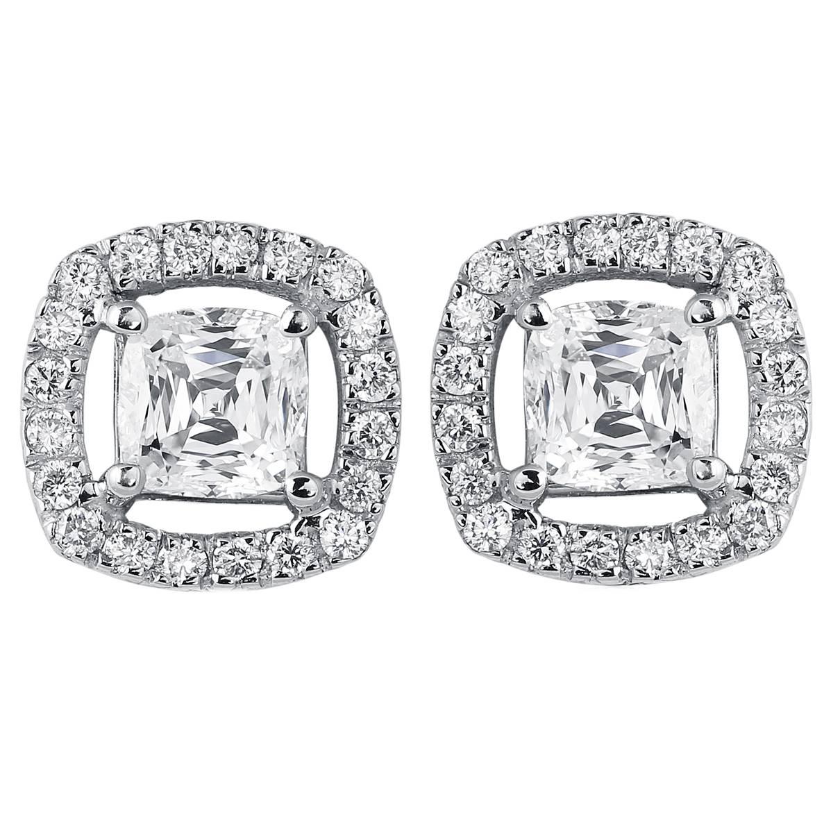 Cushion Cut Diamond Gold Stud Earrings For Sale